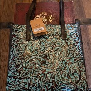 Patricia Nash Turquoise and Brown Embossed Shoulder Bag